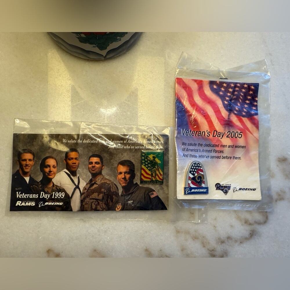 NEW 2 Vintage Boeing Sponsored St. Louis Rams Pins - Veterans Day 1999 & 2005